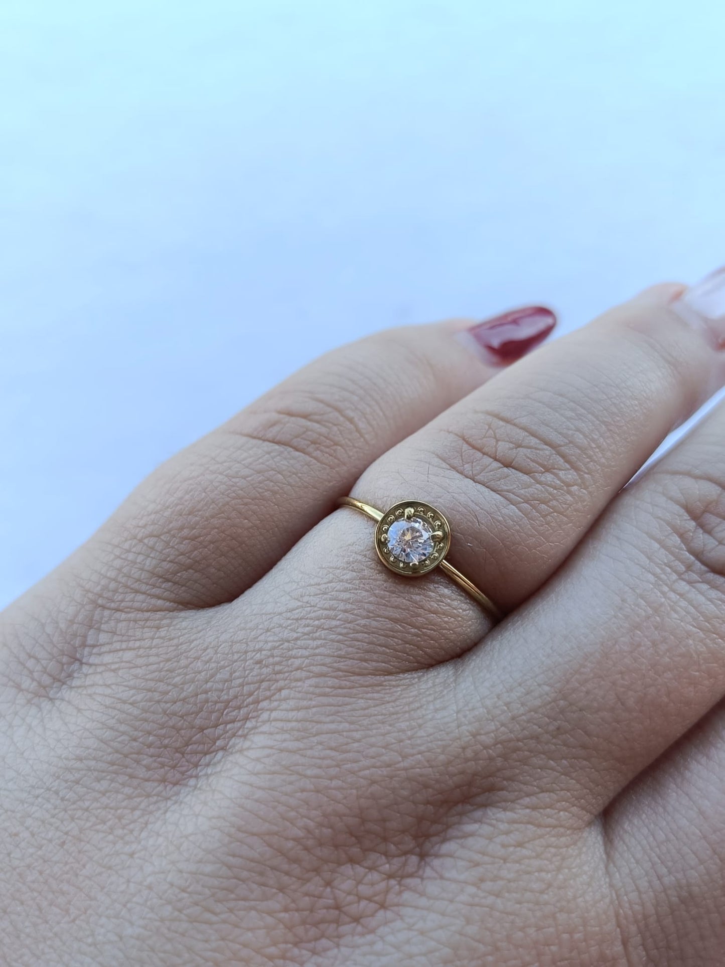 Anel de Aço Dourado de Inspiração Swarovski