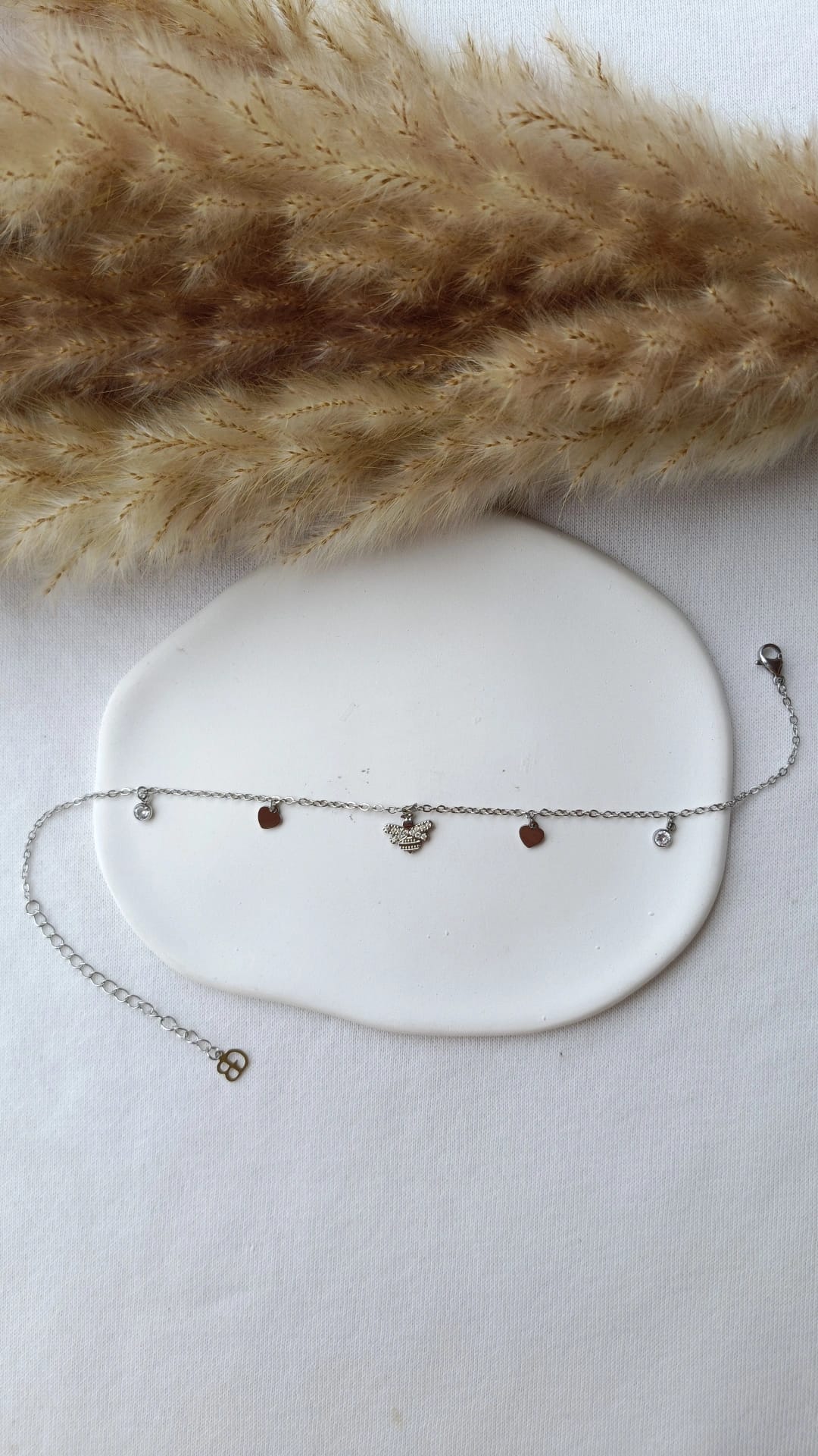 Pulseira de Aço Prateado de Pé de Abelha com Brilhantes