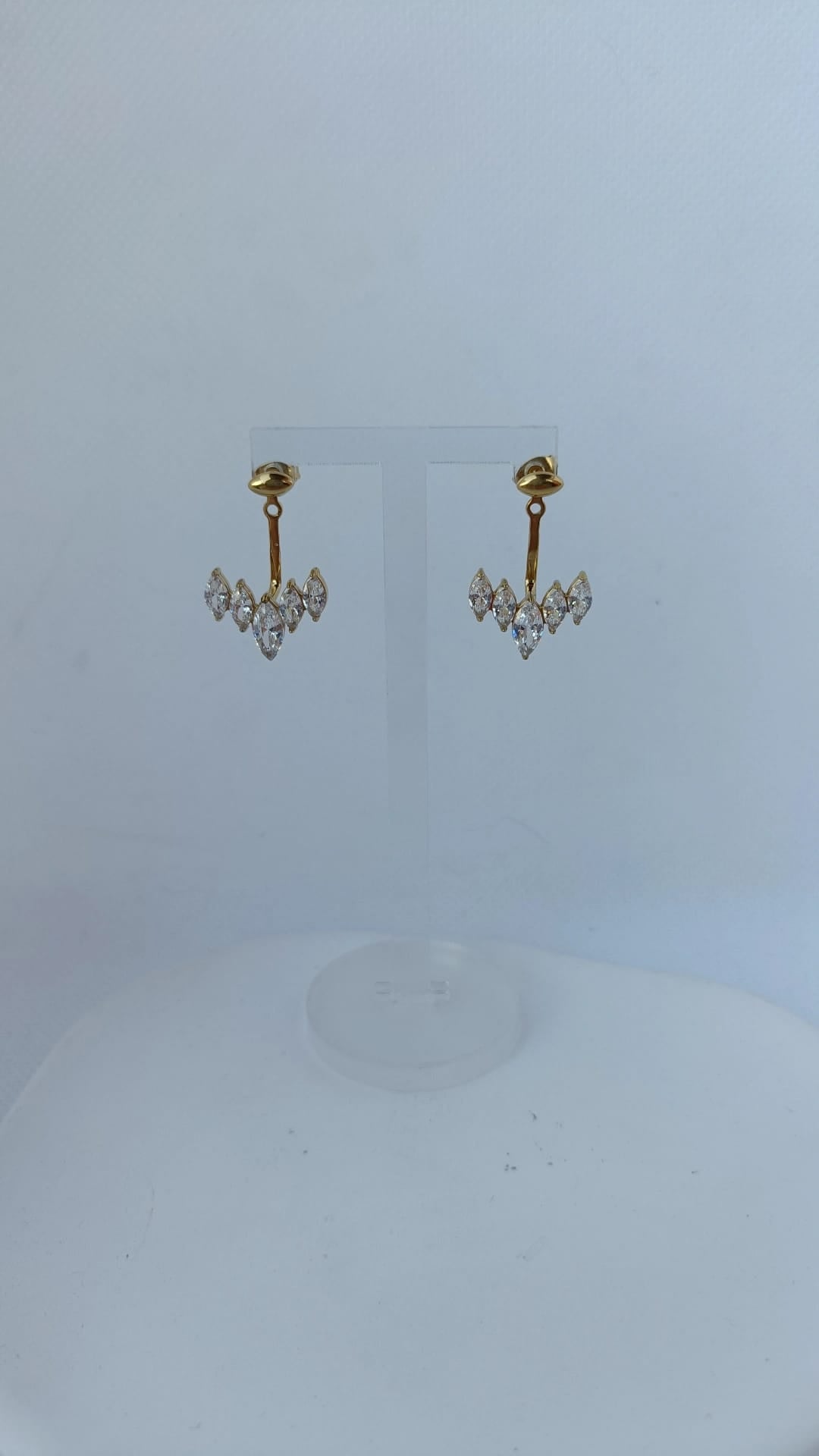 Brincos de Aço Dourado de Dupla Forma com Zircônias