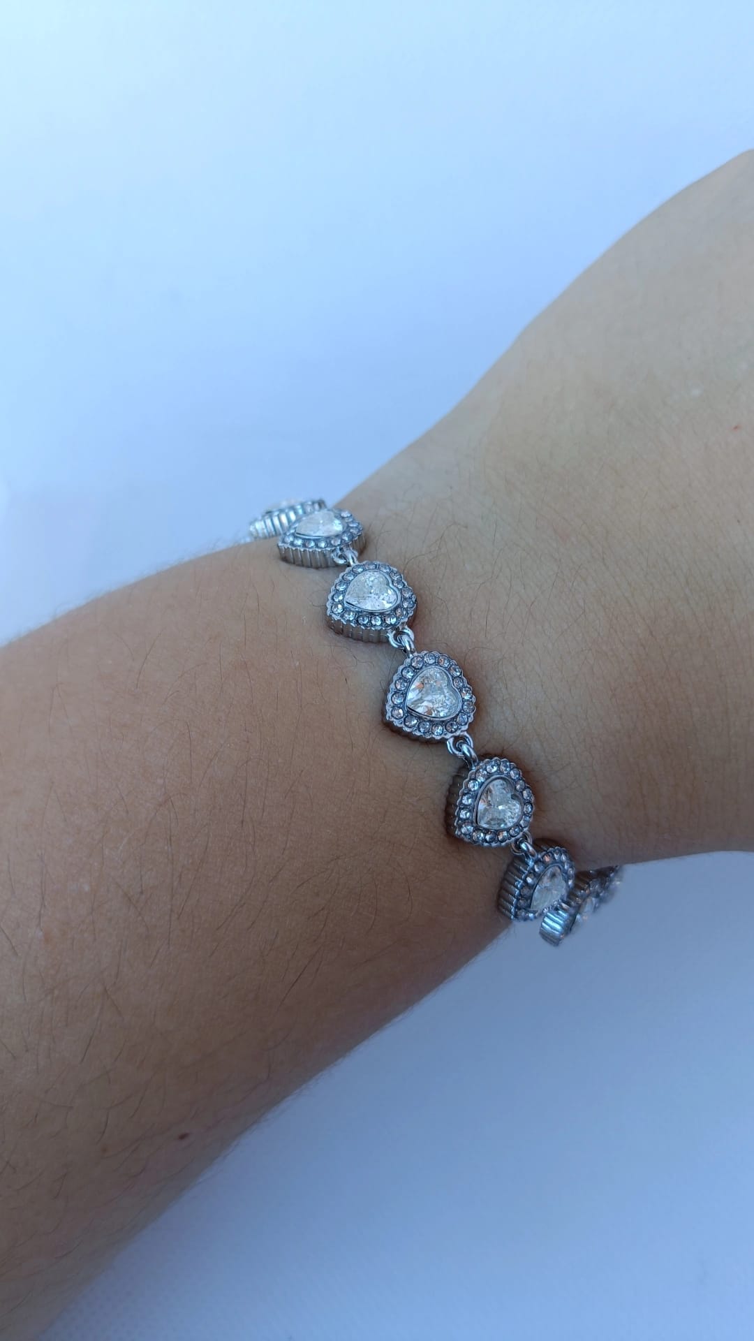 Pulseira de Aço Prateado de Corações Angelic Inspiração Swarovski