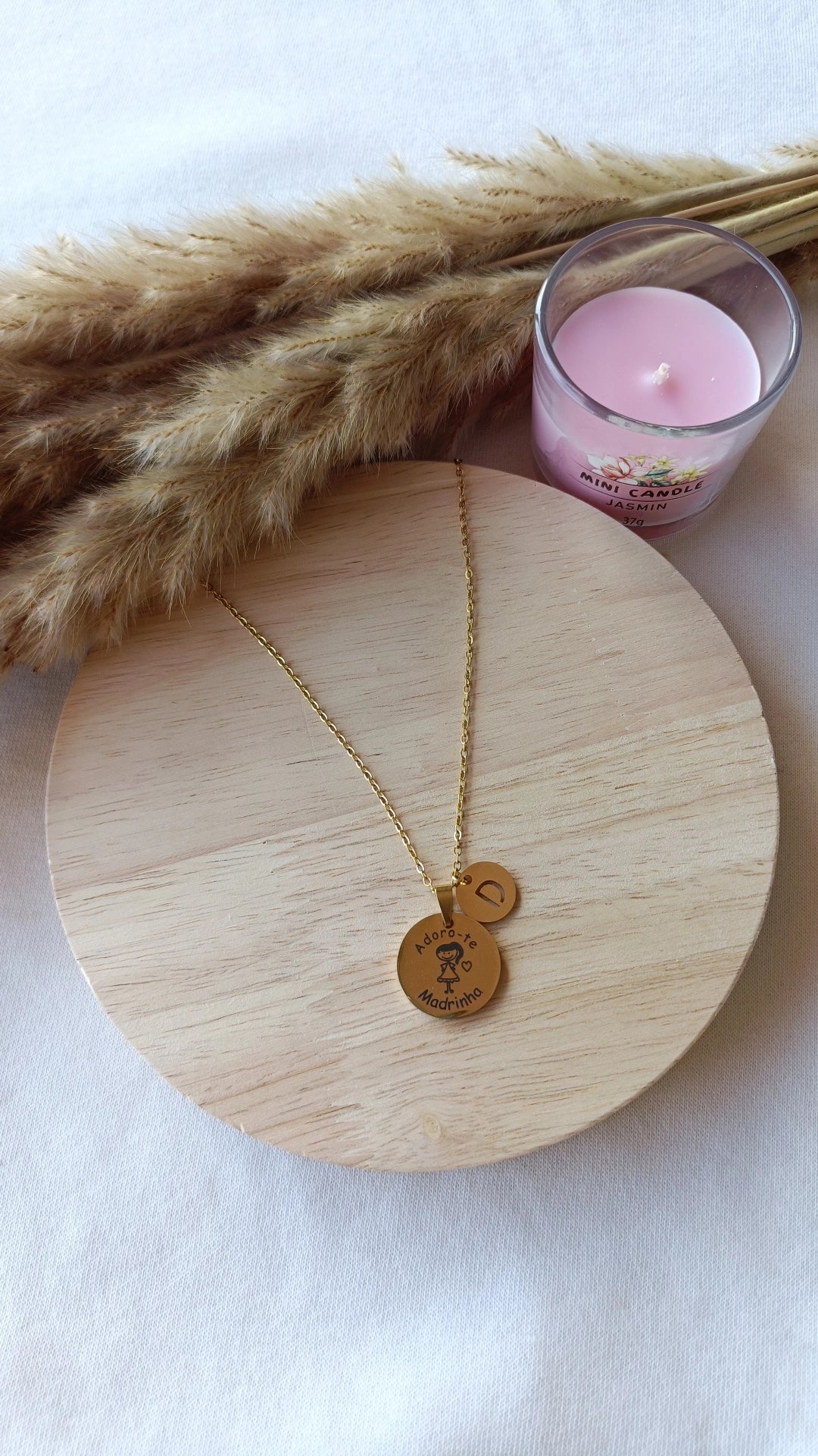 Colar de Aço Dourado "Adoro-te Madrinha" + Inicial