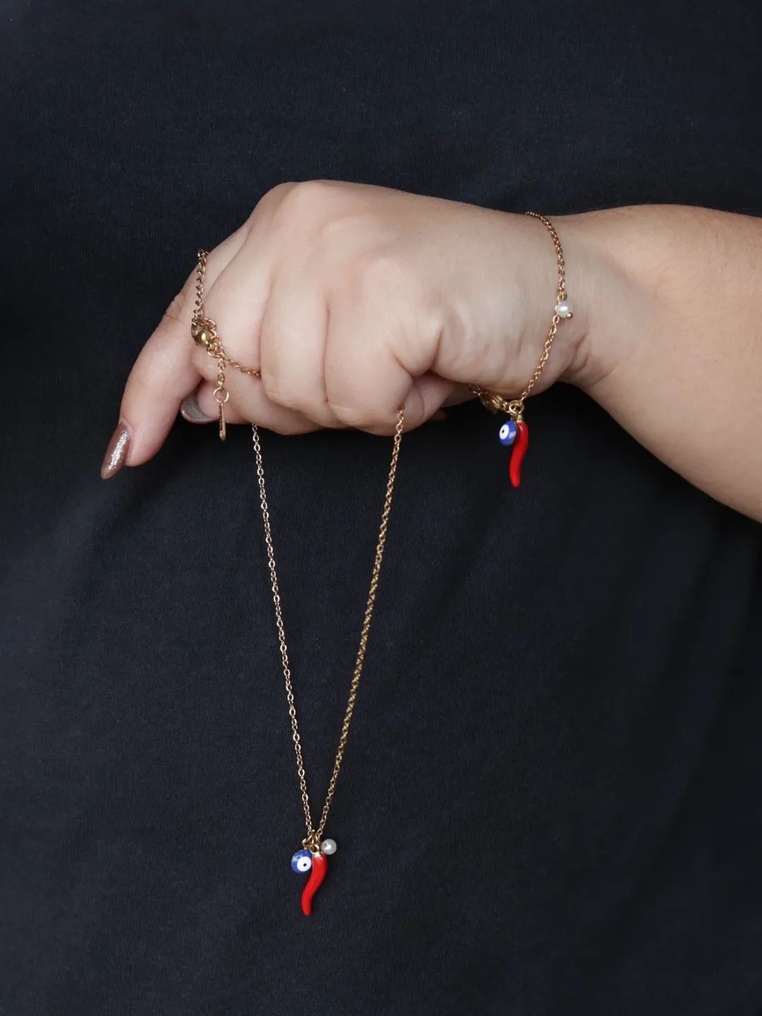 Conjunto de Aço Dourado da Pimenta + Olho Turco