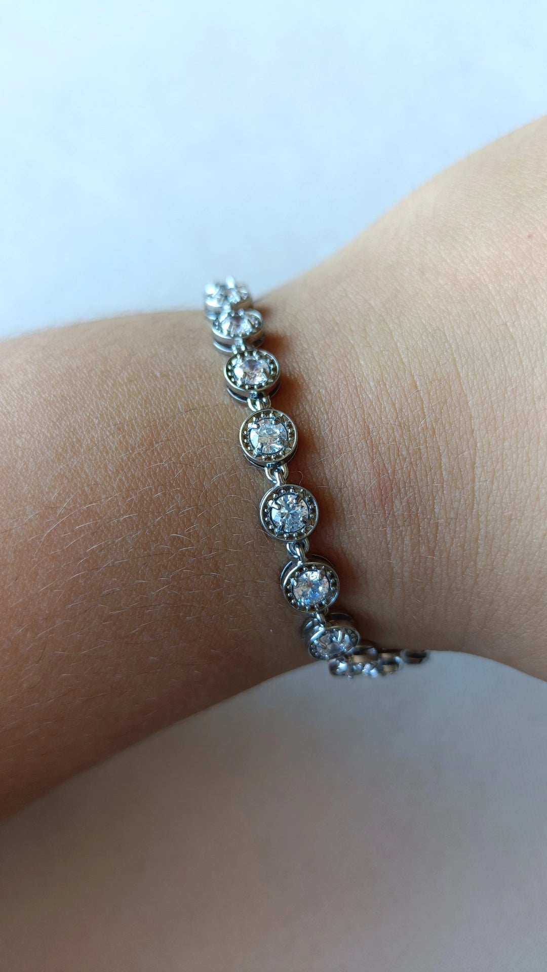 Pulseira de Aço Prateado Inspiração Swarovski