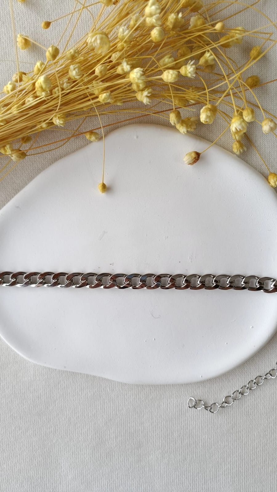 Pulseira de Aço Prateado Masculina de Corrente Fina