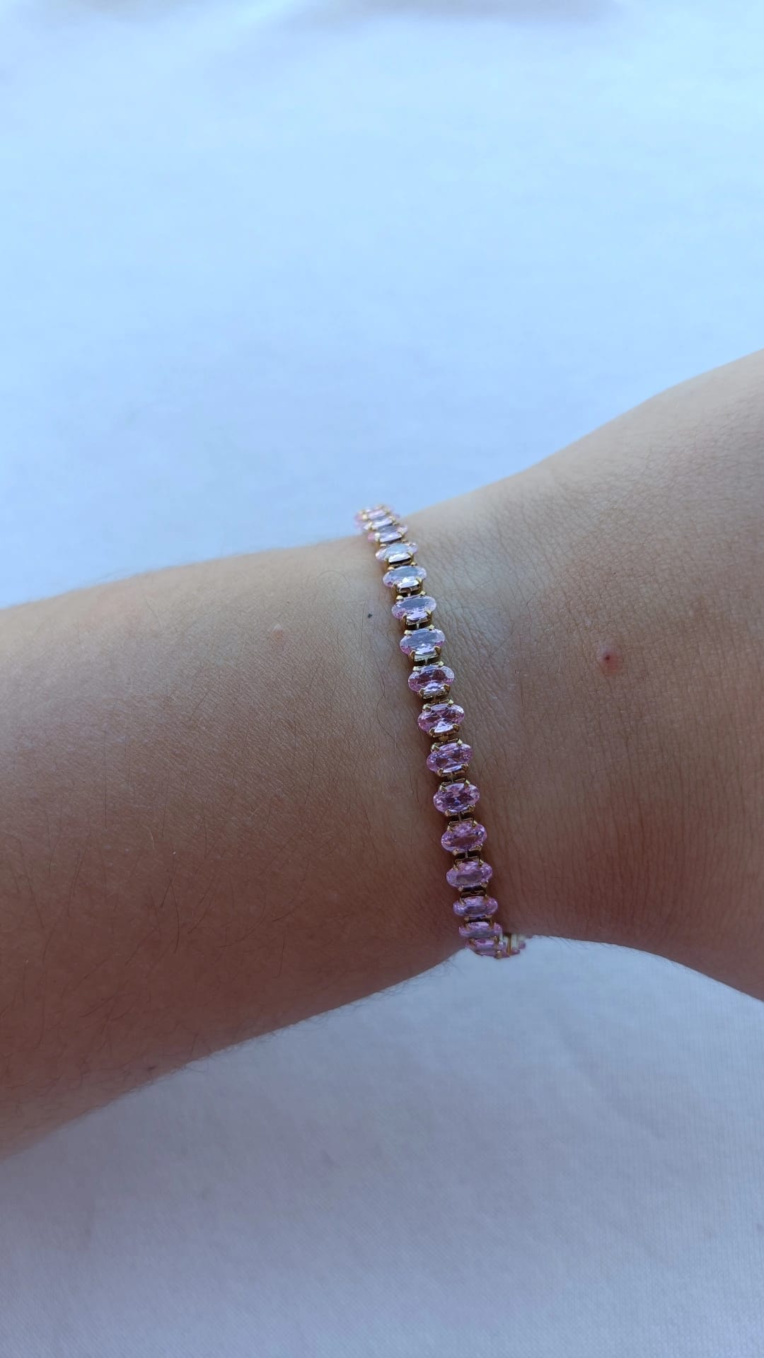 Pulseira de Aço Dourado Inspiração Swarovski com Zircônias Rosa