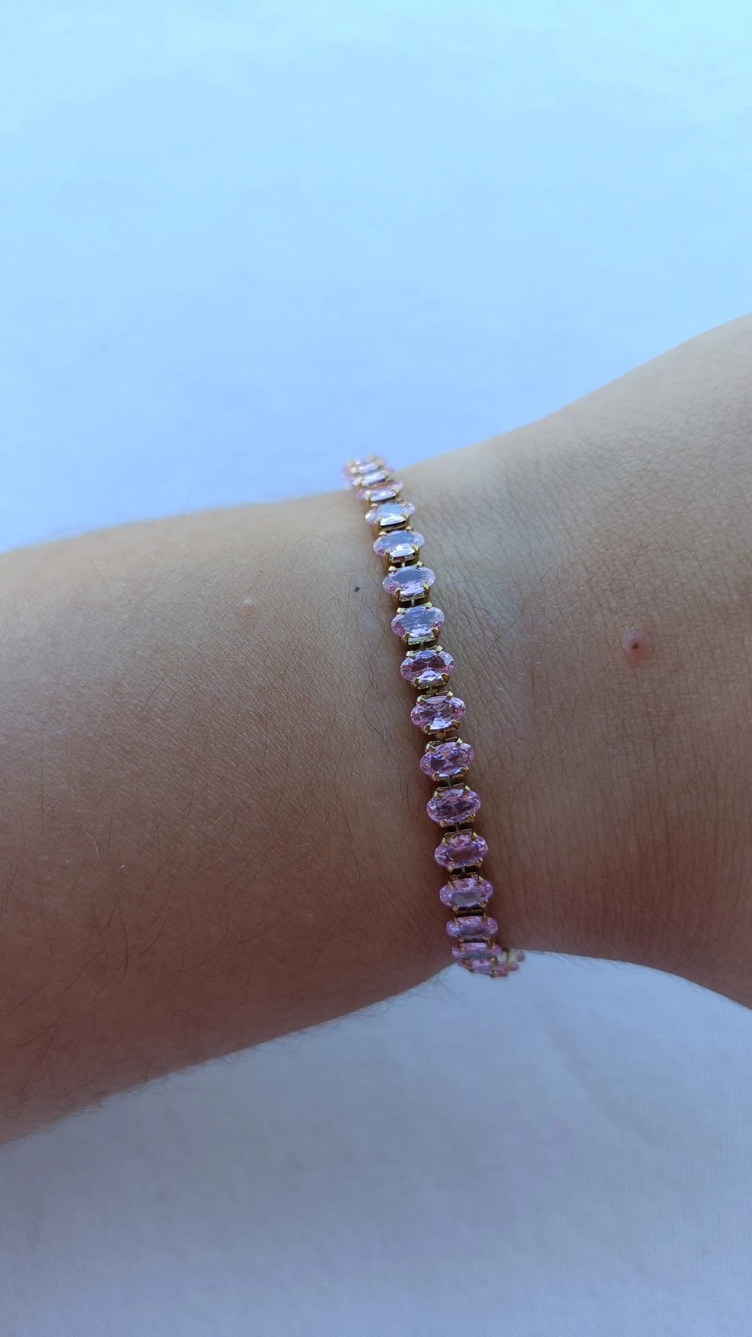 Pulseira de Aço Dourado Inspiração Swarovski com Zircônias Rosa