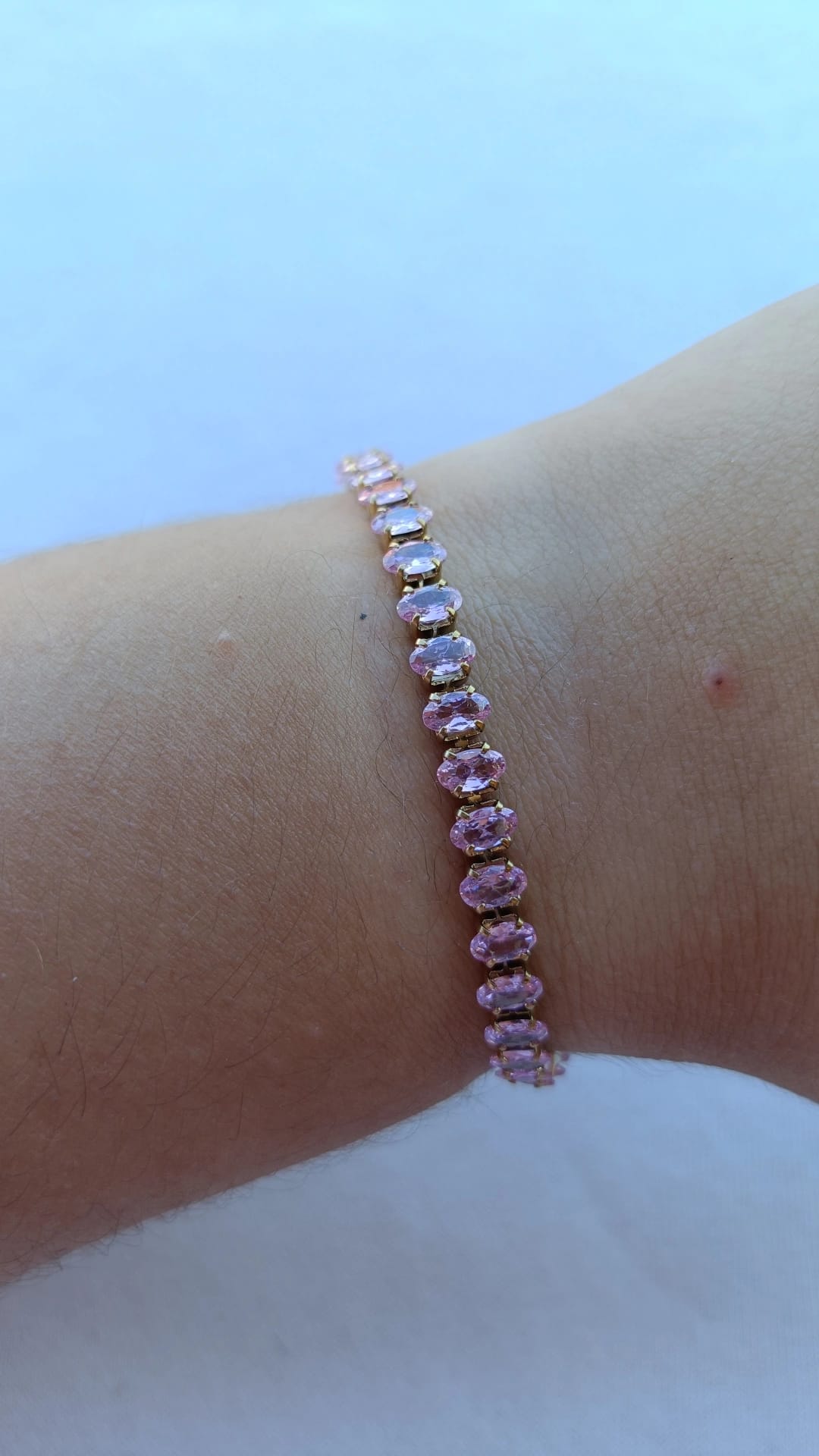 Pulseira de Aço Dourado Inspiração Swarovski com Zircônias Rosa