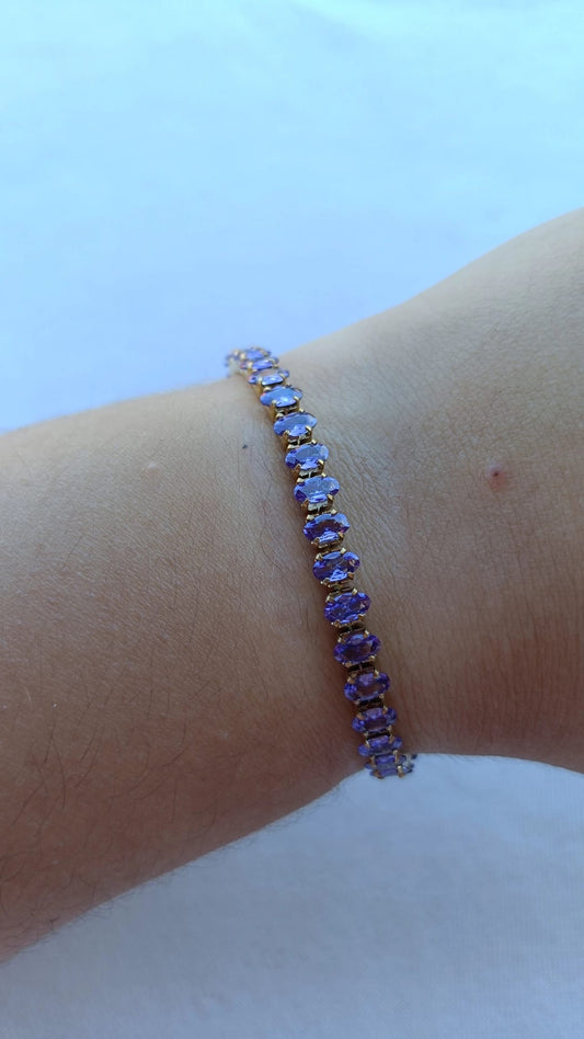 Pulseira de Aço Dourado Inspiração Swarovski com Zircônias Roxas