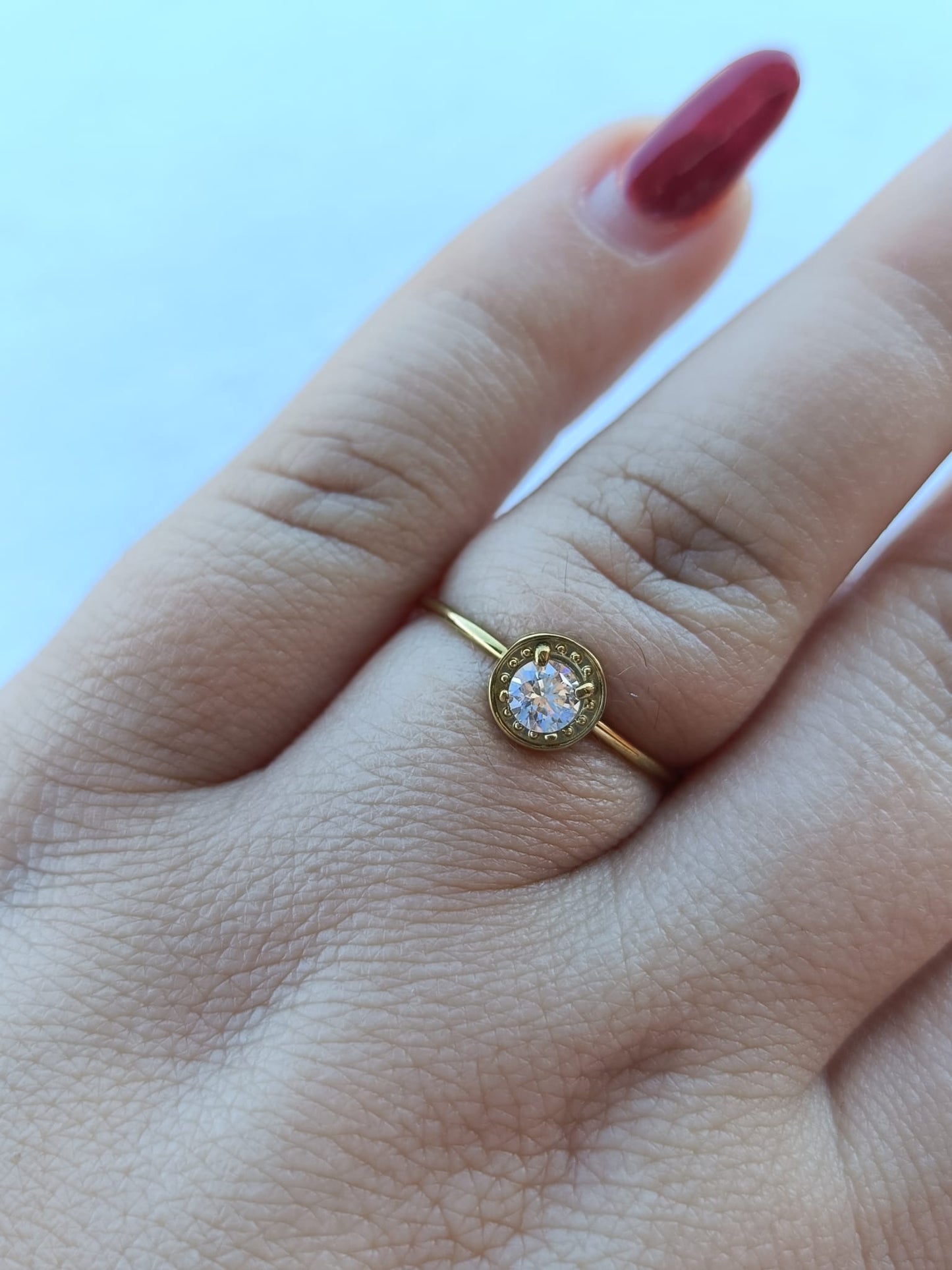 Anel de Aço Dourado de Inspiração Swarovski