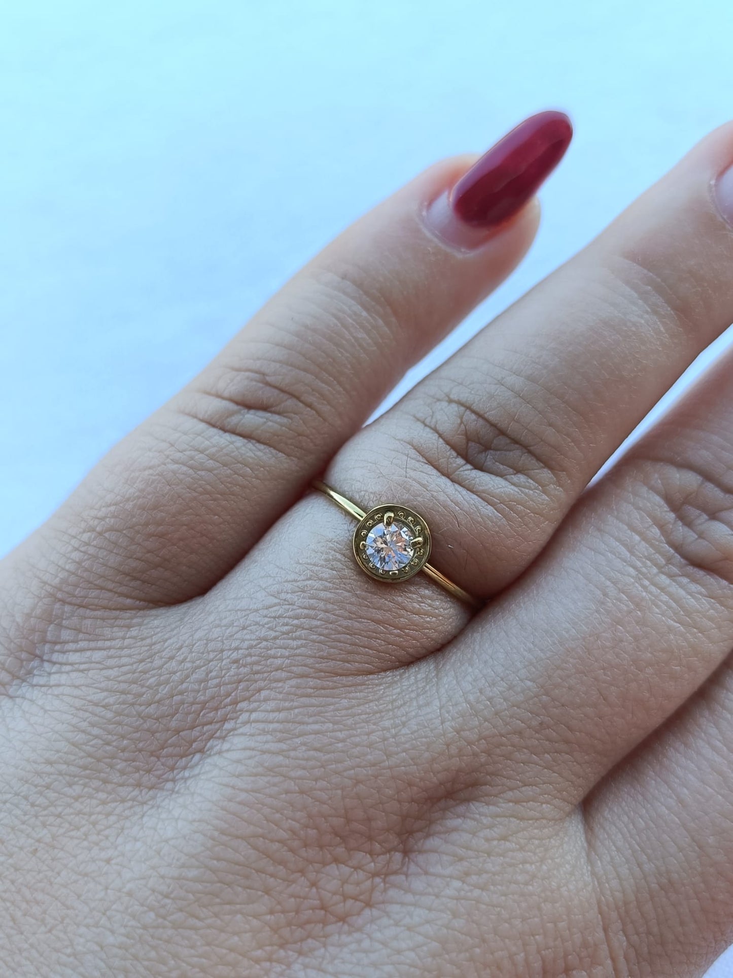 Anel de Aço Dourado de Inspiração Swarovski