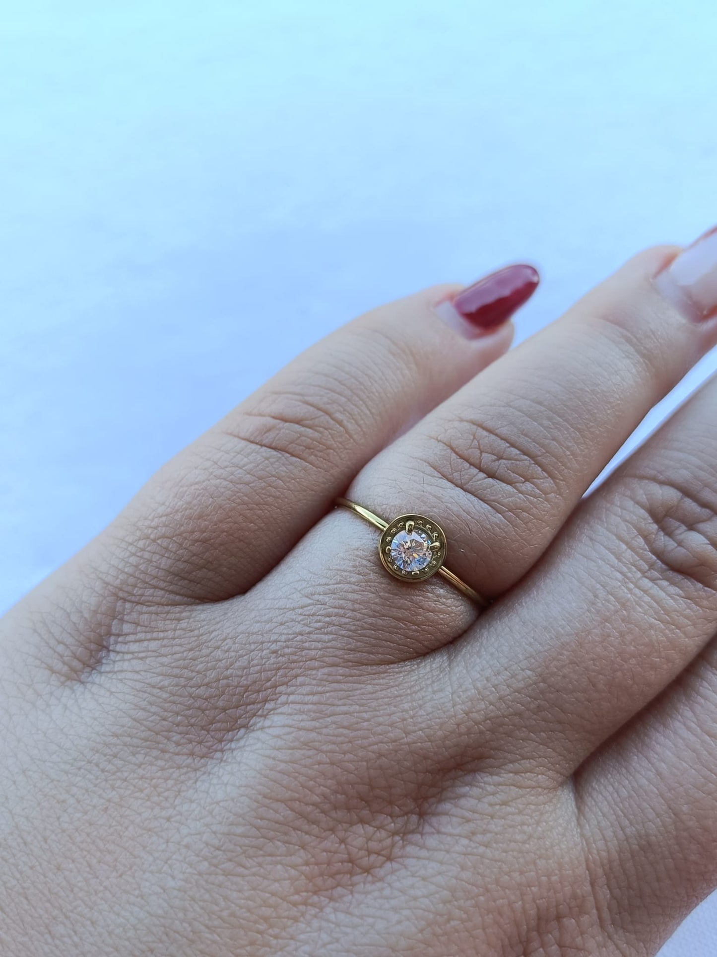Anel de Aço Dourado de Inspiração Swarovski