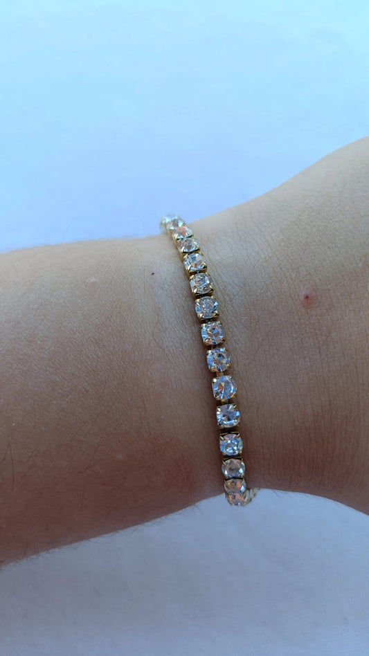 Pulseira de Aço Dourado com Zircônias Médias