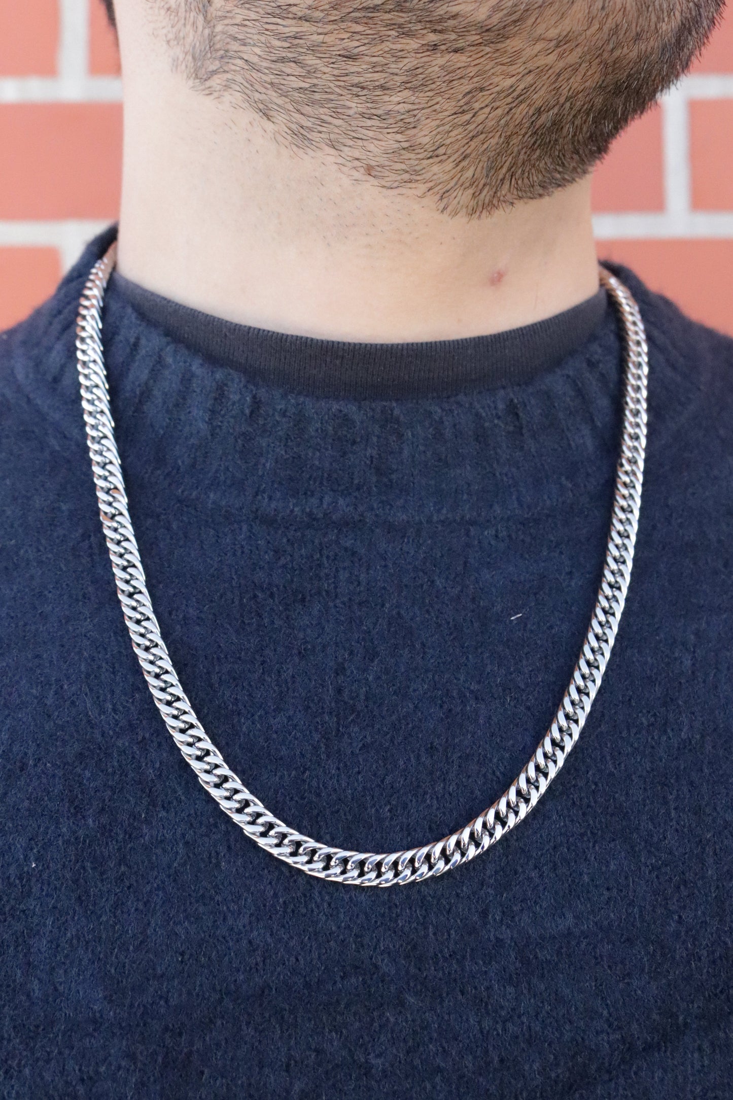 Colar de Aço Prateado Masculino de Corrente Grossa