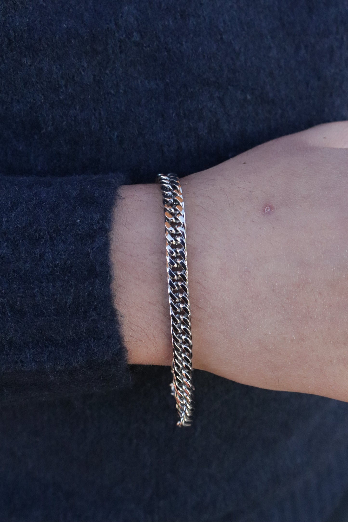 Pulseira de Aço Prateado Masculina de Corrente Grossa