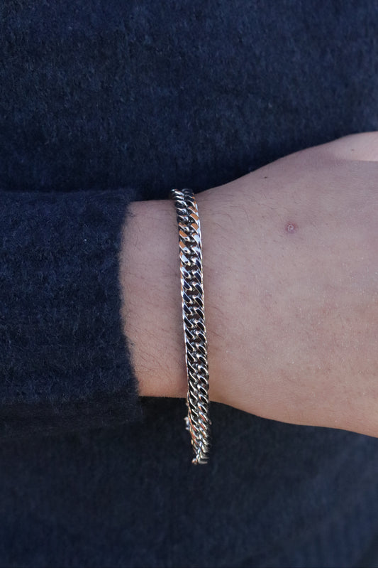 Pulseira de Aço Prateado Masculina de Corrente Grossa