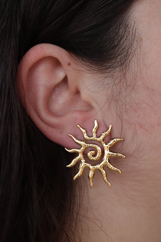 Brincos de Aço Dourado de Sol