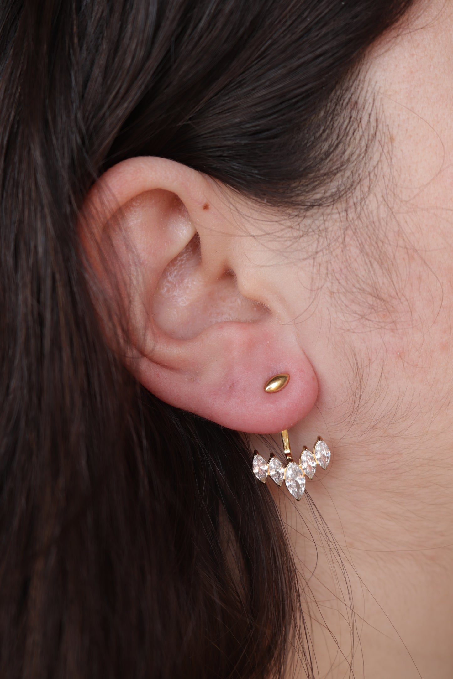 Brincos de Aço Dourado de Dupla Forma com Zircônias