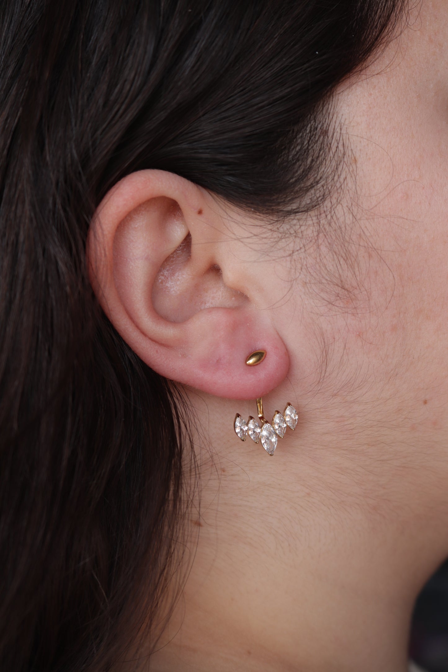 Brincos de Aço Dourado de Dupla Forma com Zircônias