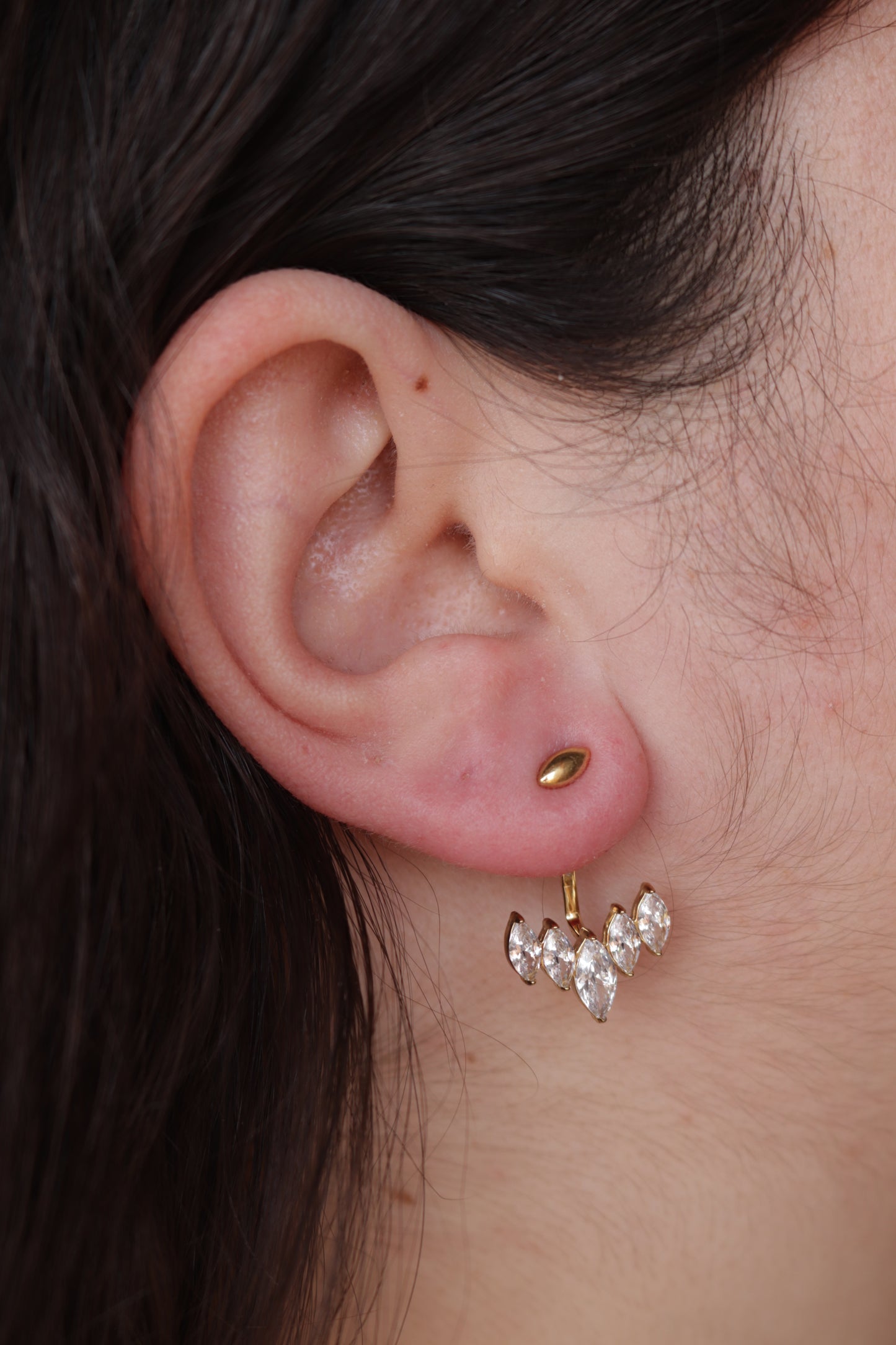 Brincos de Aço Dourado de Dupla Forma com Zircônias