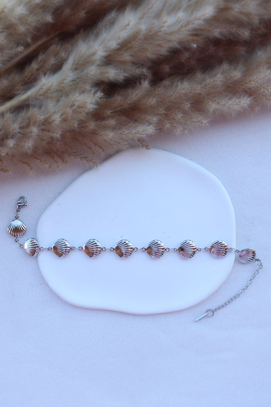 Pulseira de Aço Prateado de Pé de Conchas