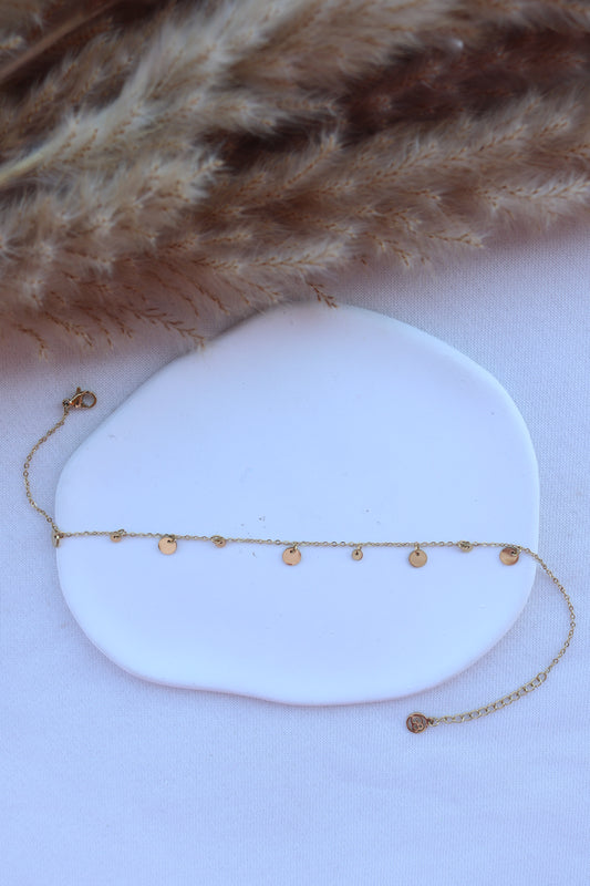 Pulseira de Aço Dourado de Pé com Bolinhas
