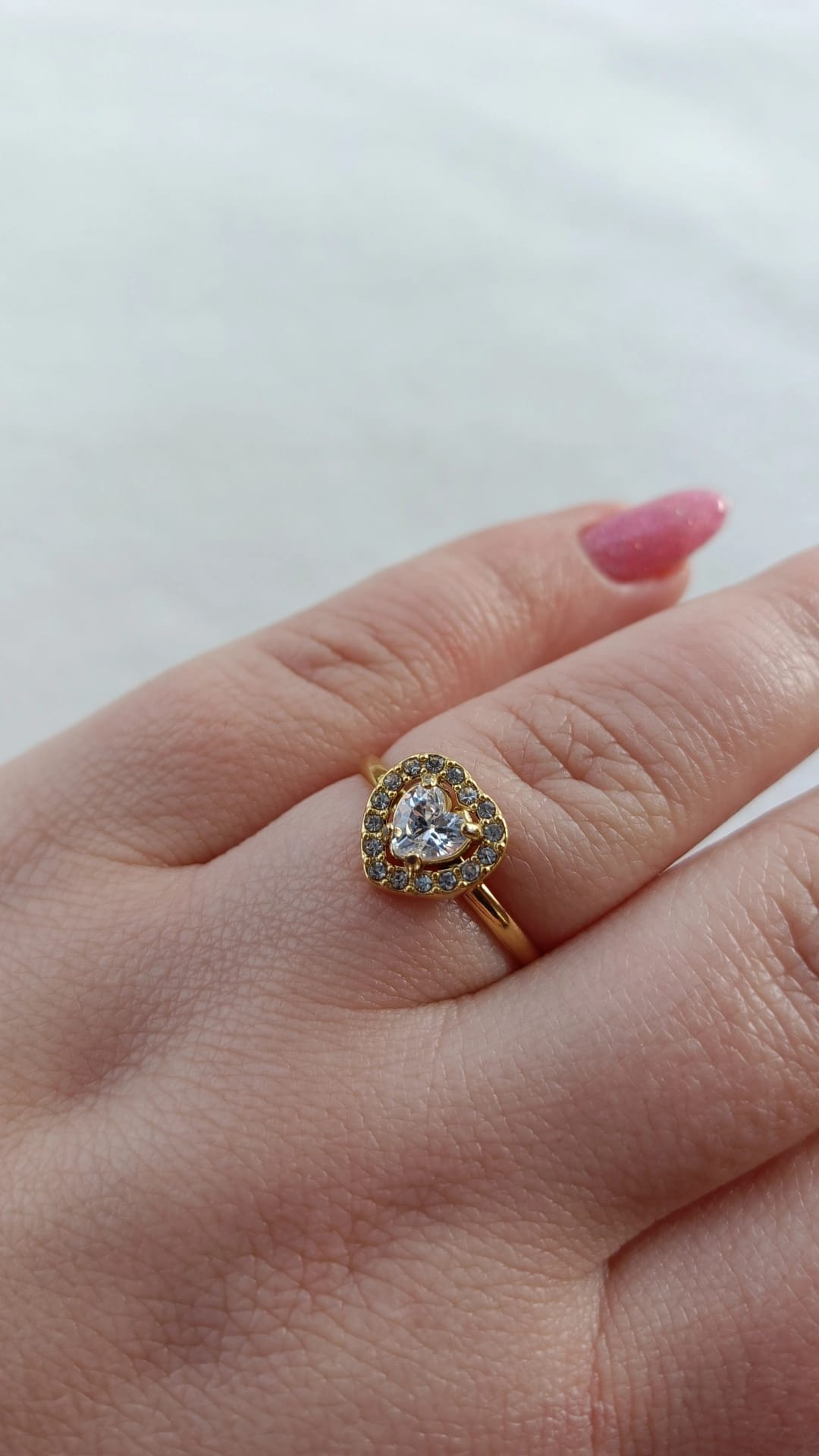 Anel de Aço Dourado de Coração Inspiração Swarovski
