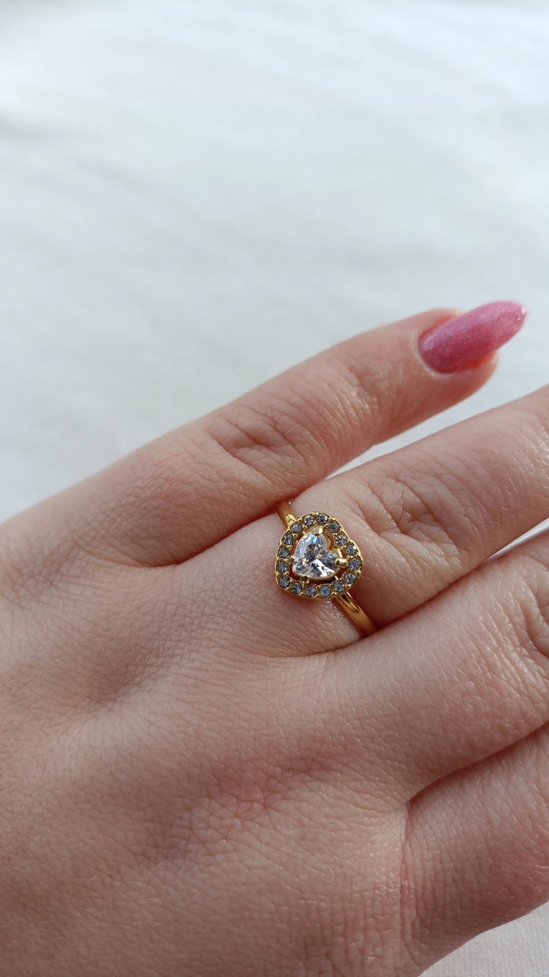 Anel de Aço Dourado de Coração Inspiração Swarovski