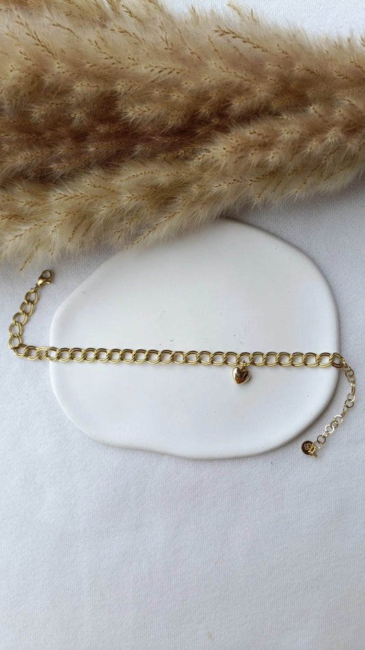 Pulseira de Aço Dourado de Pé com Coração