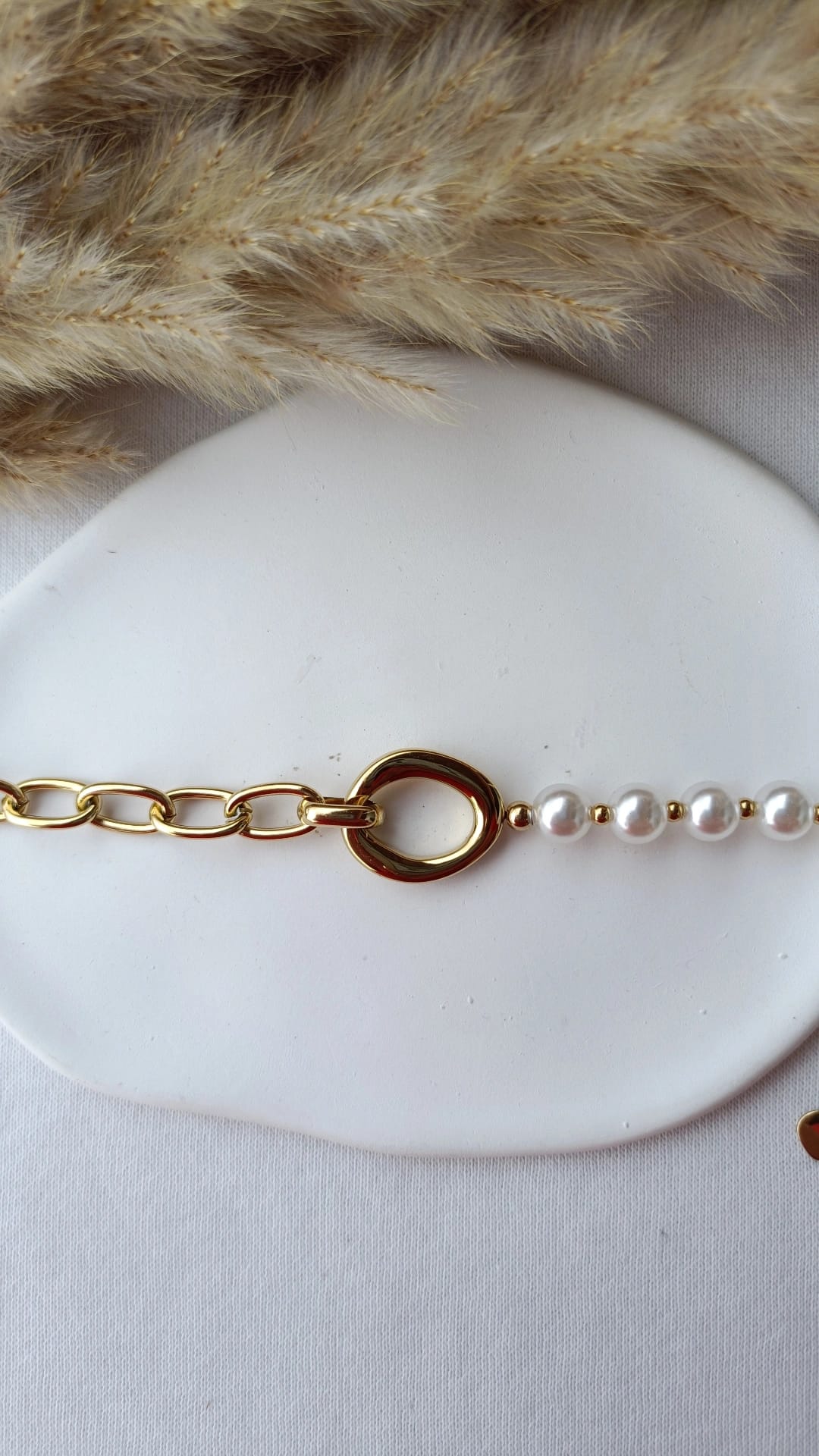 Pulseira de Aço Dourado Dupla com Pérolas de Água Doce