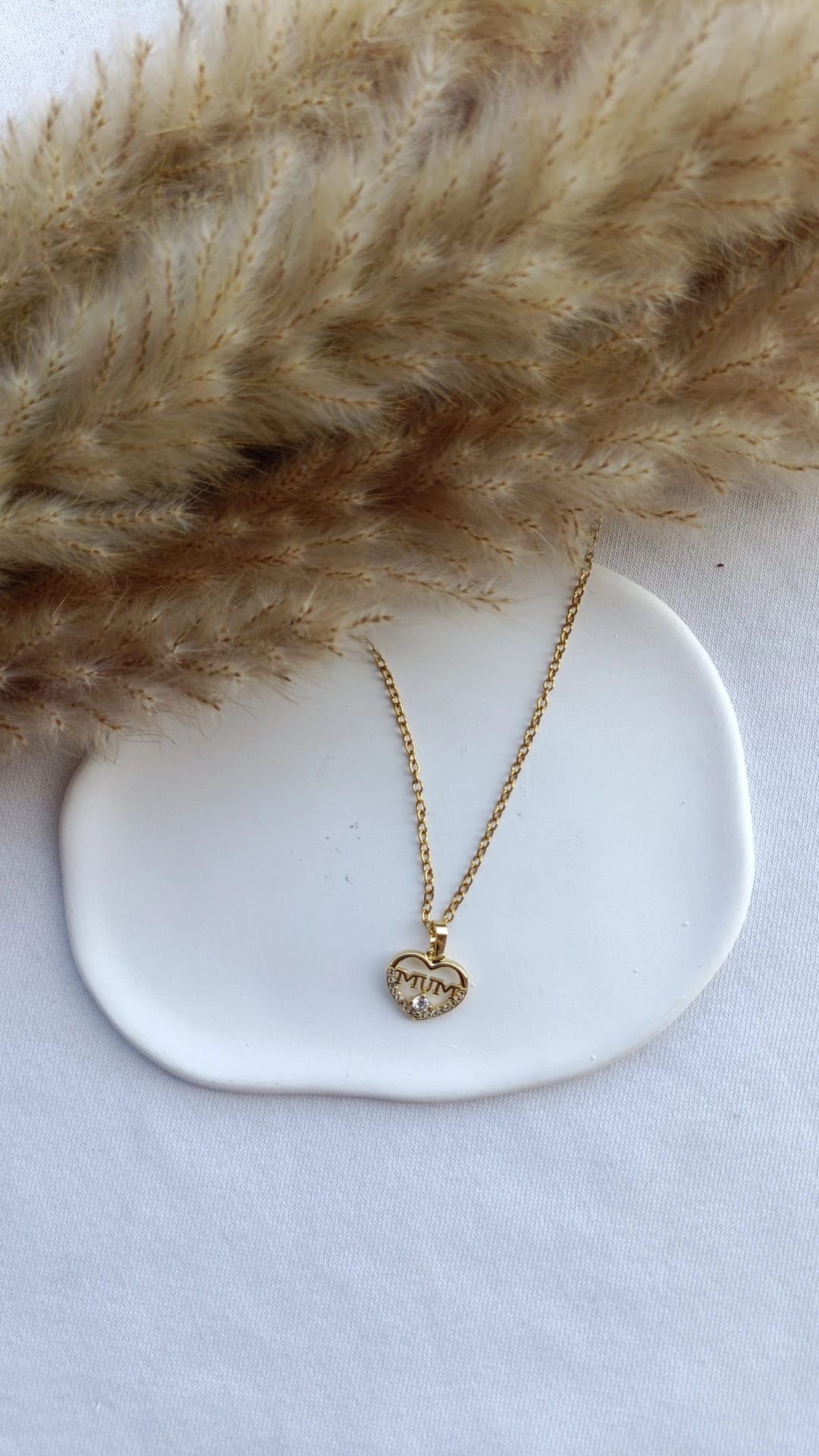 Colar de Aço Dourado de Coração Mum com Zircónia