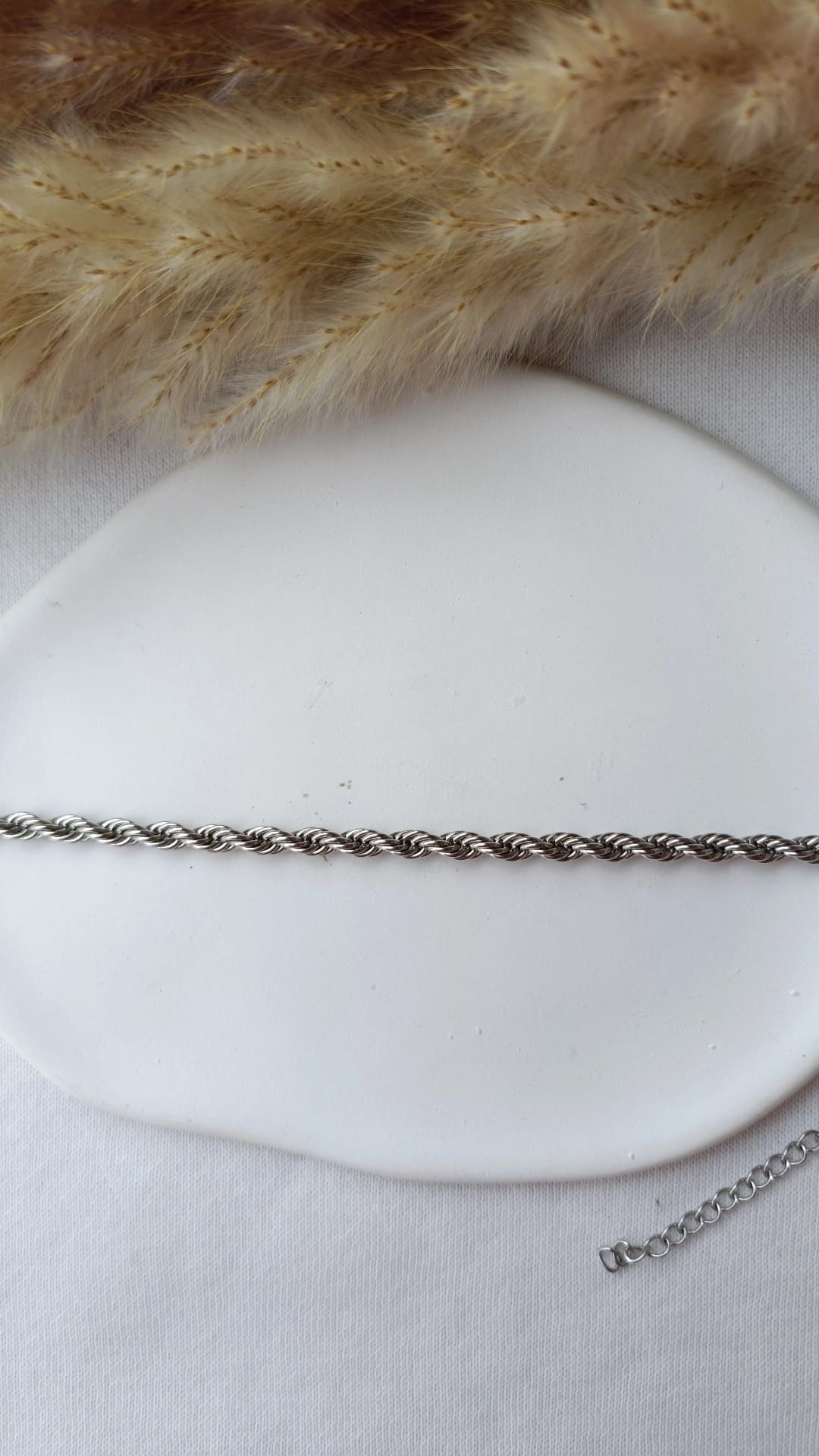 Pulseira de Aço Prateado de Pé Entrelaçada