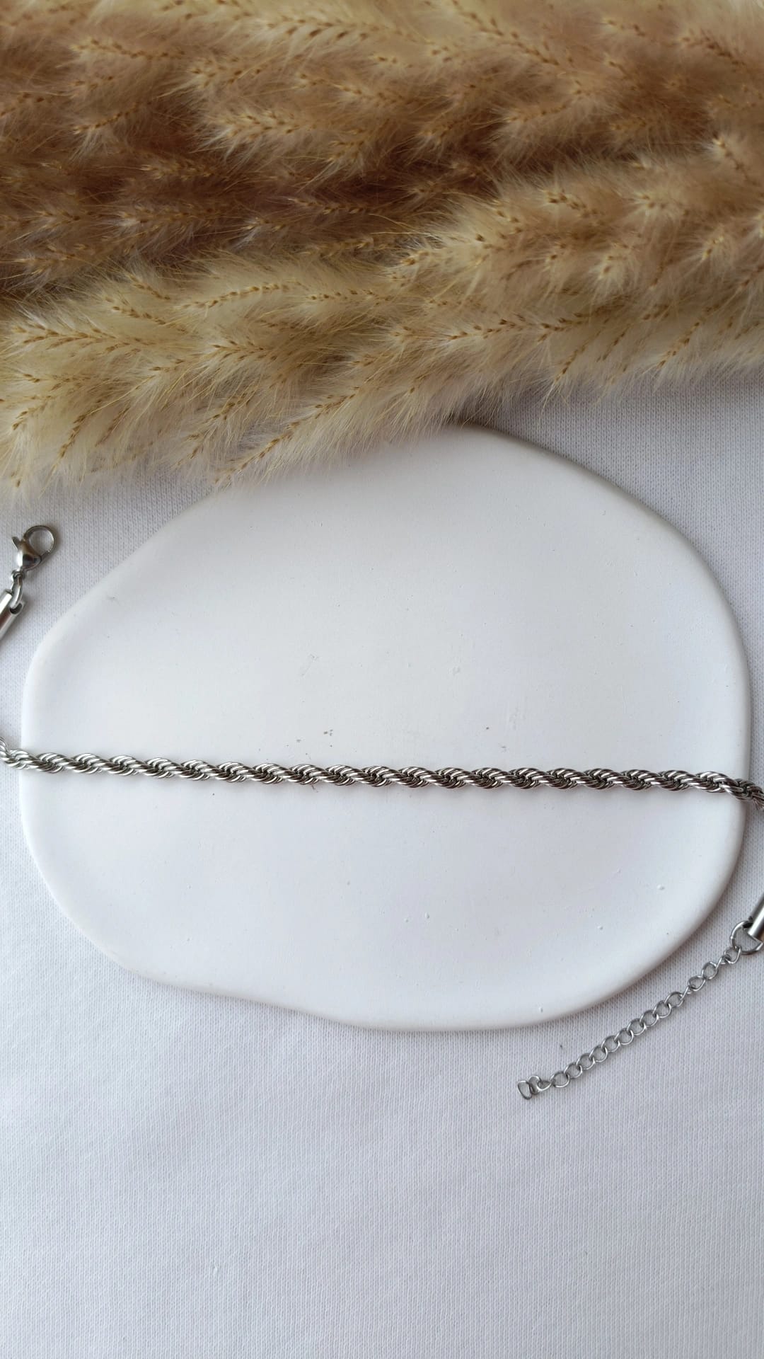 Pulseira de Aço Prateado de Pé Entrelaçada