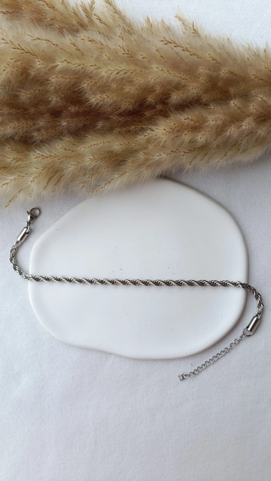 Pulseira de Aço Prateado de Pé Entrelaçada