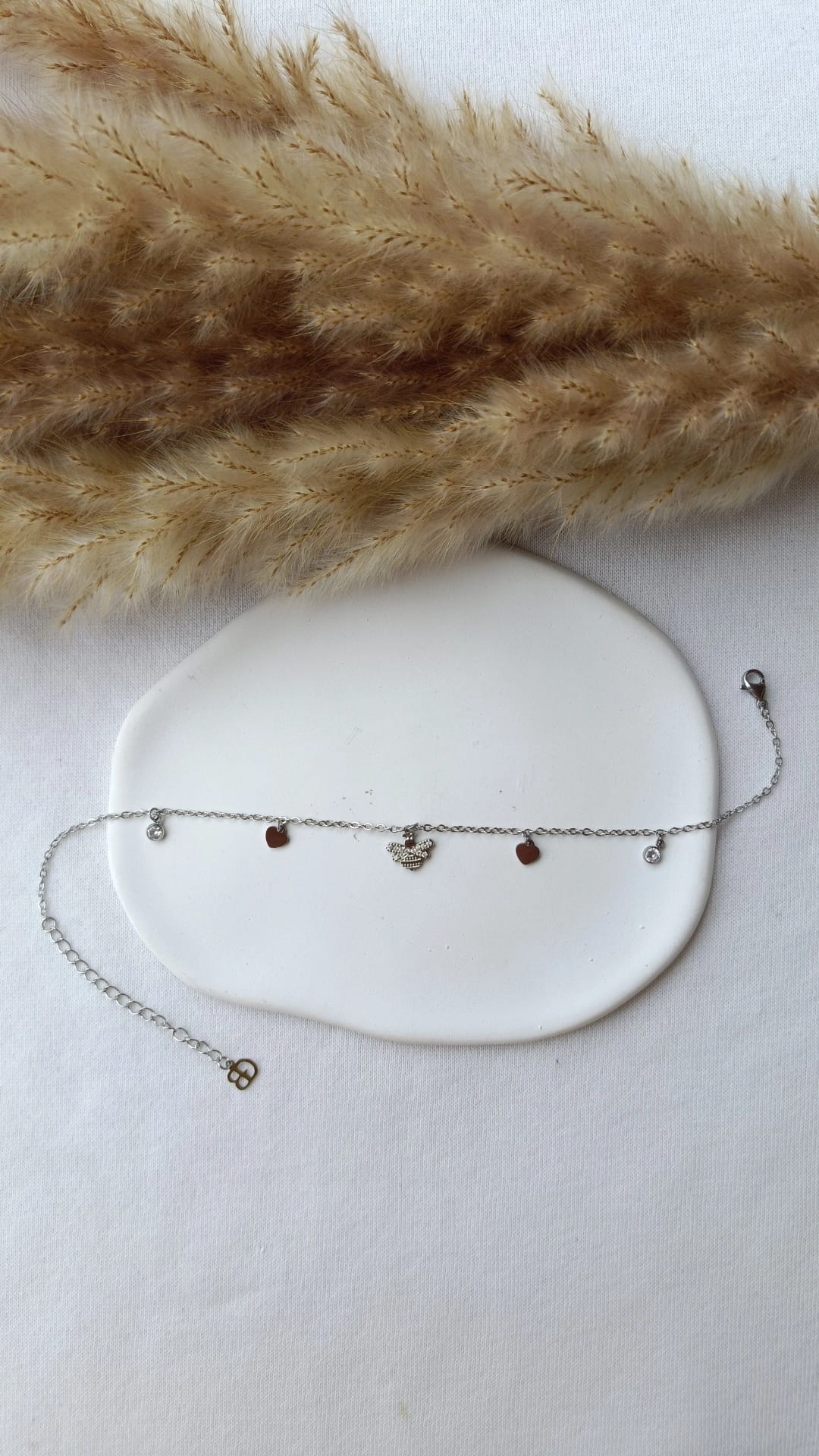 Pulseira de Aço Prateado de Pé de Abelha com Brilhantes