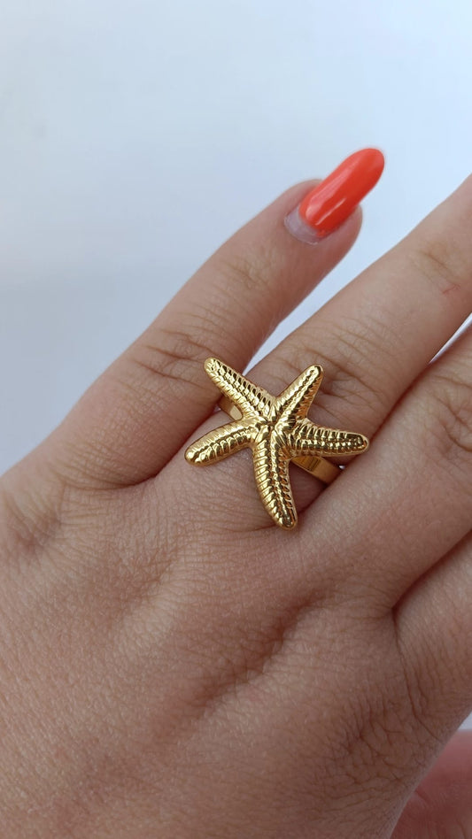 Anel de Aço Dourado de Estrela do Mar