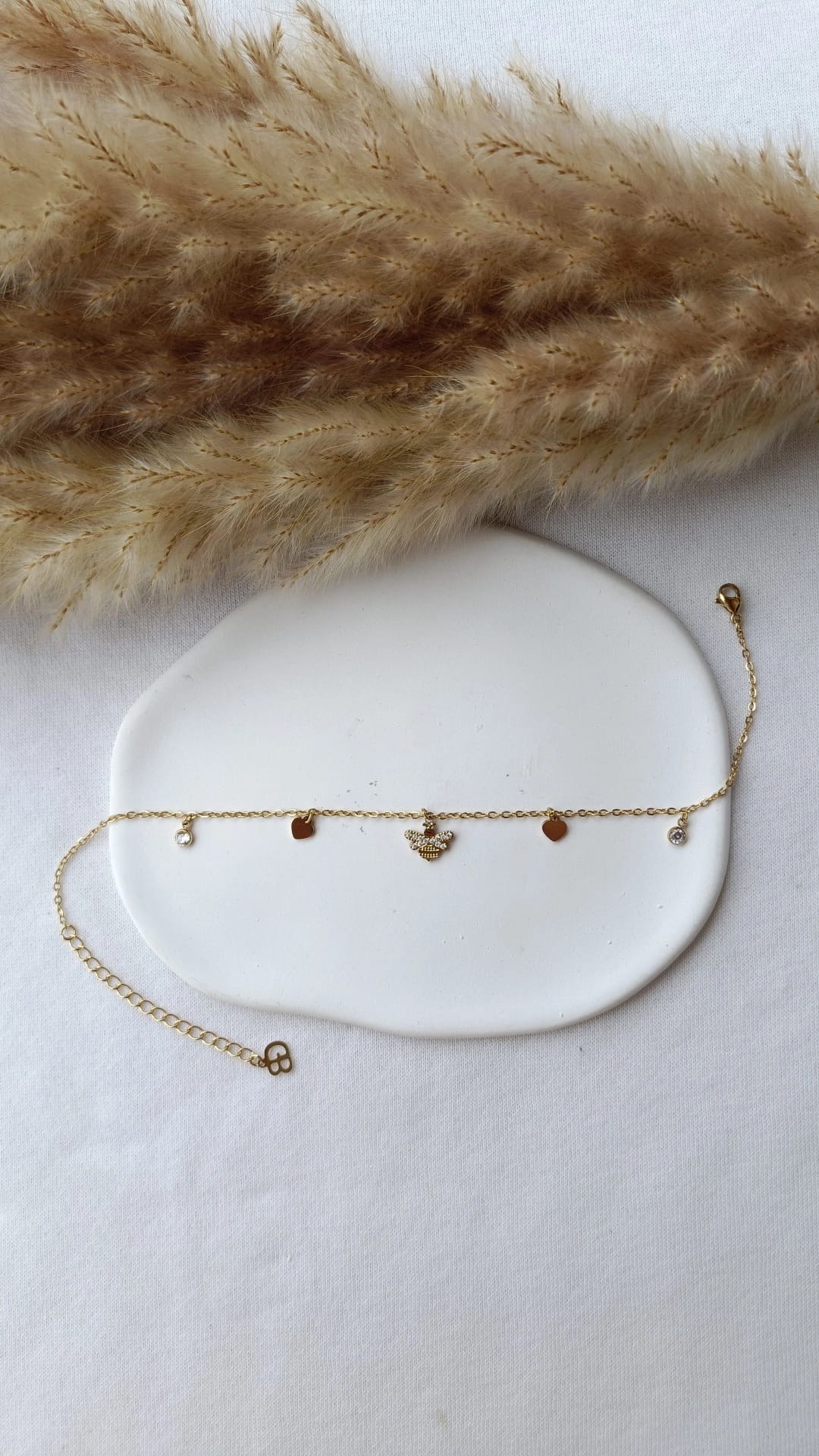 Pulseira de Aço Dourado de Pé de Abelha com Brilhantes