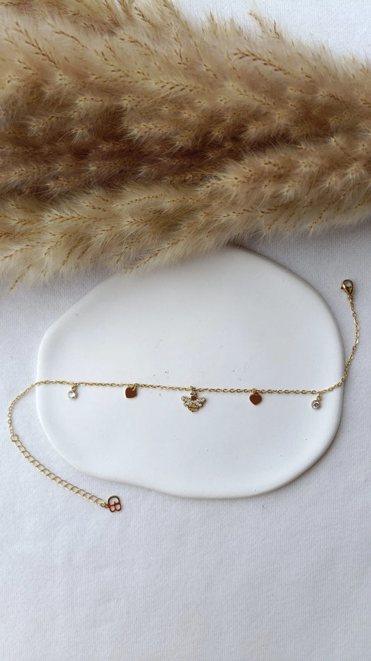 Pulseira de Aço Dourado de Pé de Abelha com Brilhantes