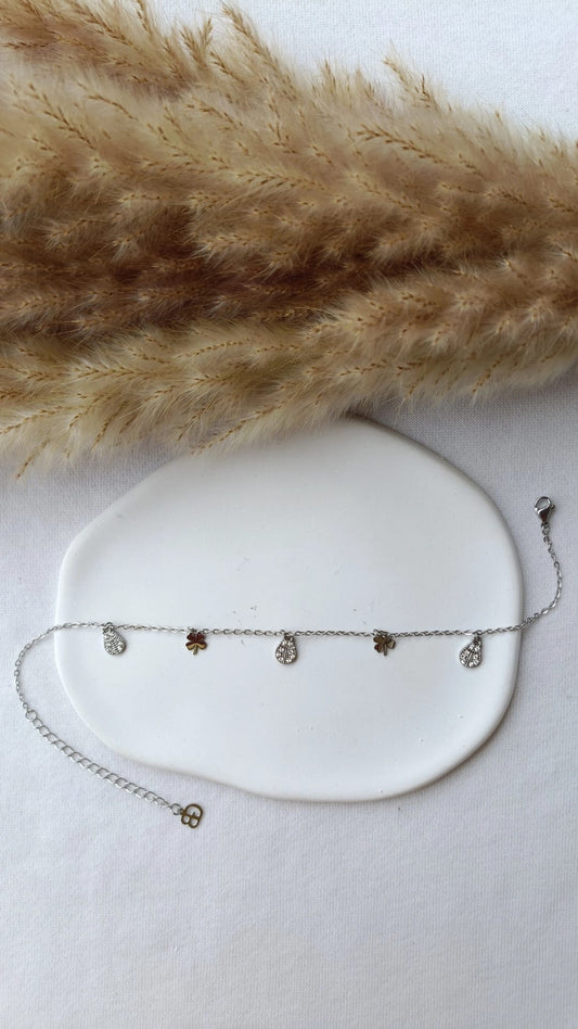 Pulseira de Aço Prateado de Pé de Joaninhas com Brilhantes