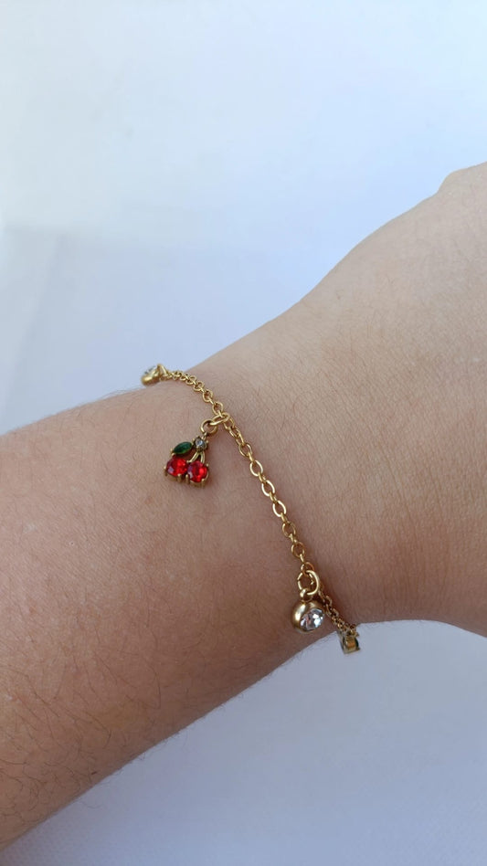 Pulseira de Aço Dourado com Cerejas