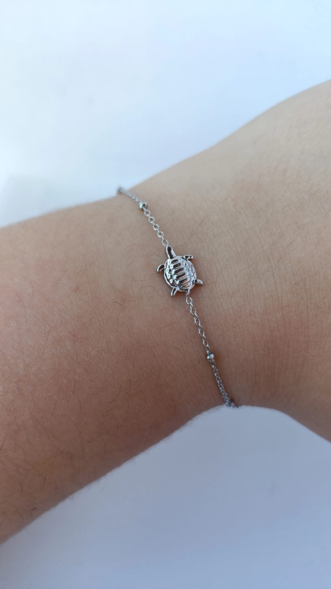 Pulseira de Aço Prateado de Tartaruga Pequena