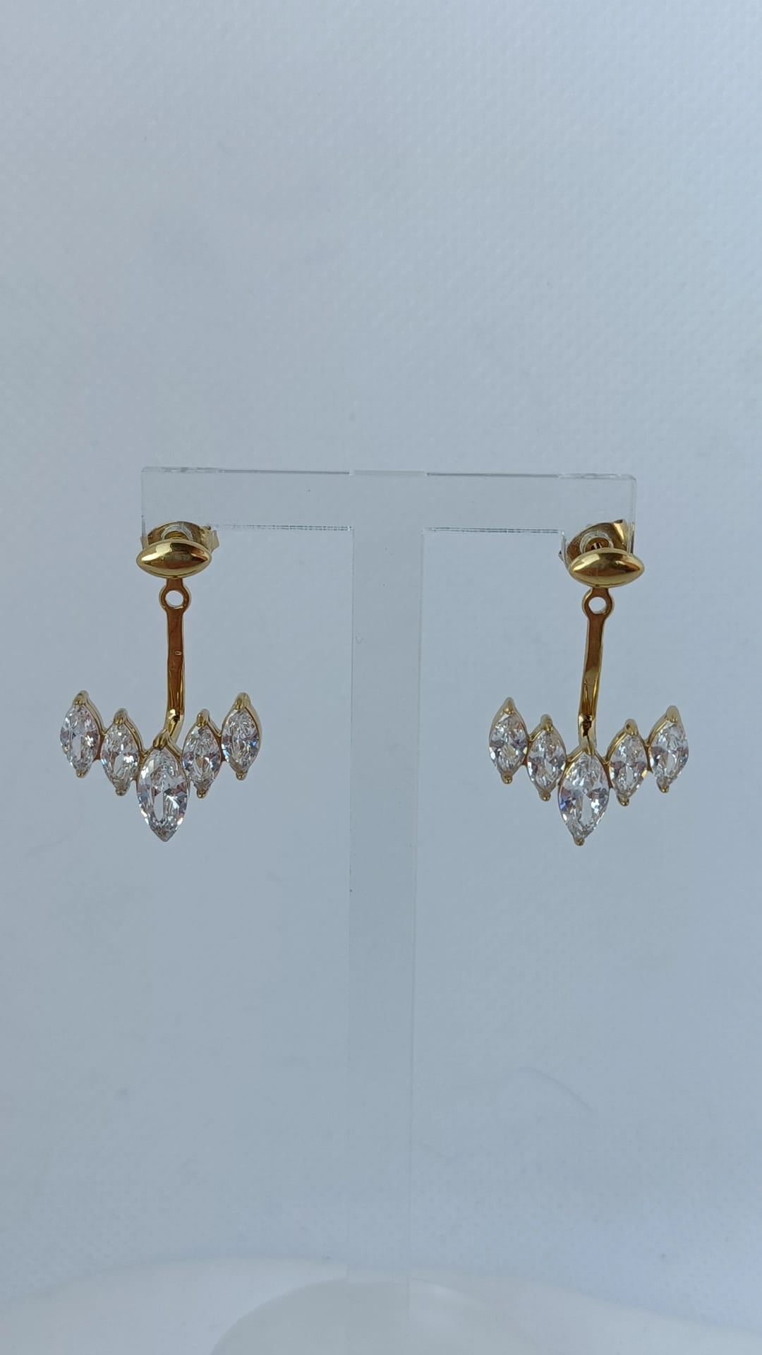 Brincos de Aço Dourado de Dupla Forma com Zircônias