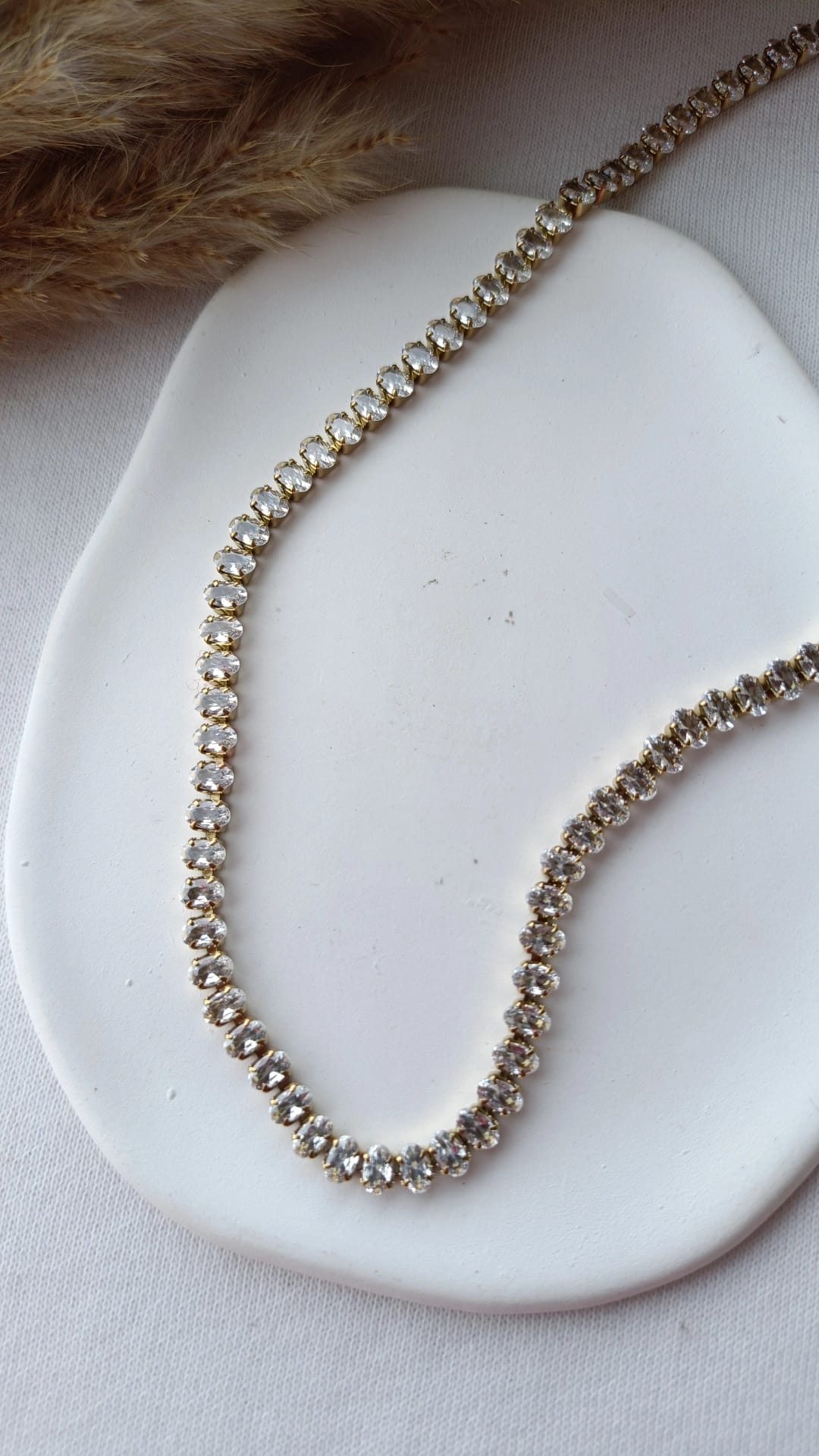 Colar de Aço Dourado com Zircônias Inspiração Swarovski