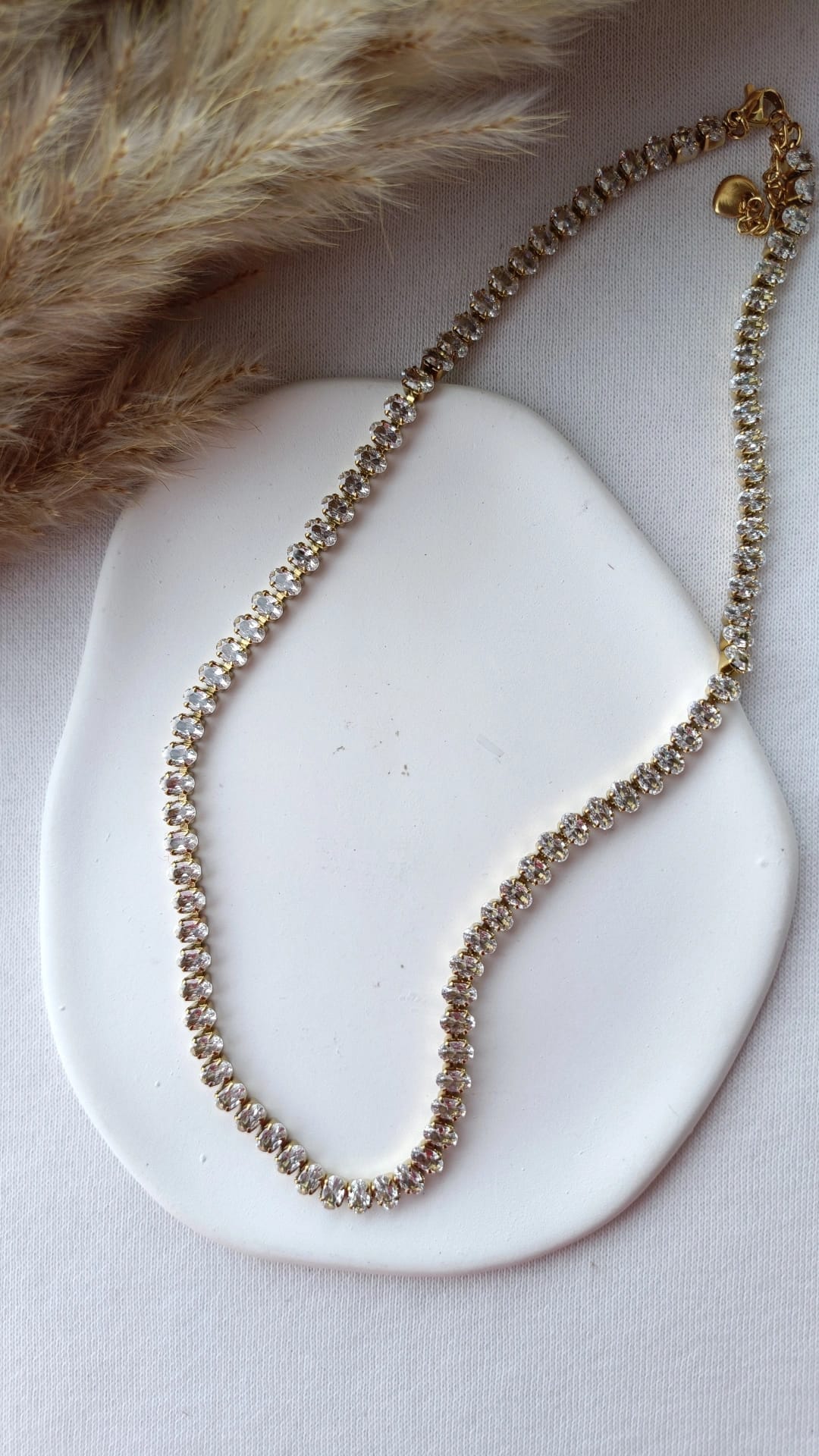 Colar de Aço Dourado com Zircônias Inspiração Swarovski