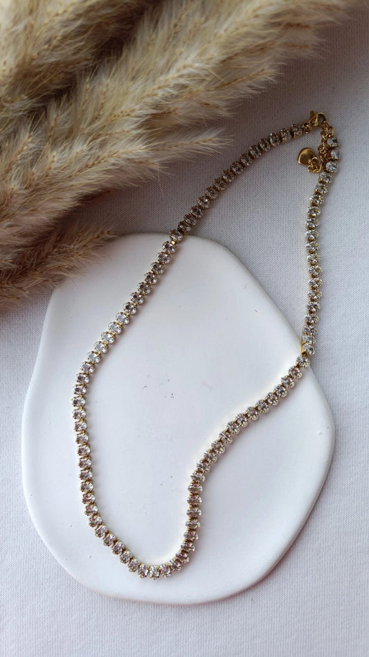 Colar de Aço Dourado com Zircônias Inspiração Swarovski