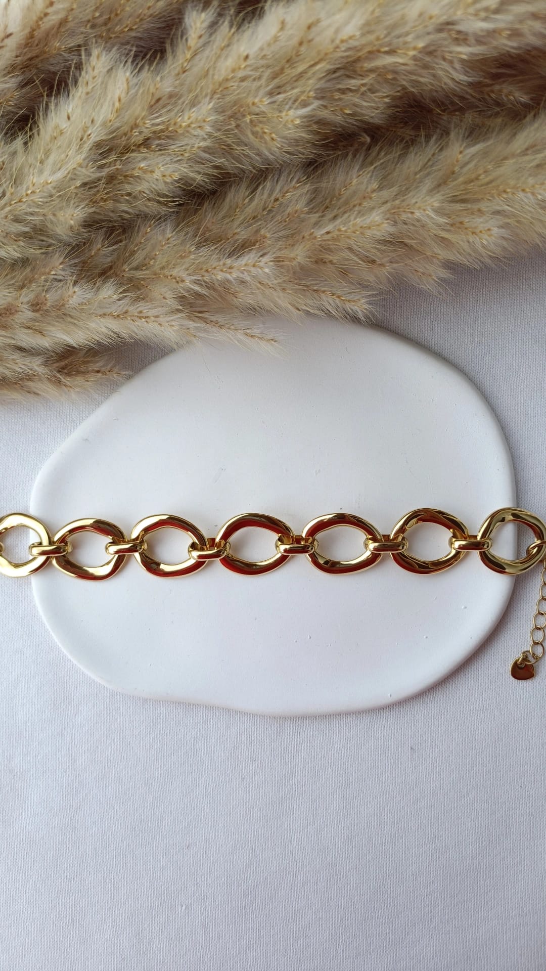 Pulseira de Aço Dourado Larga com Ovais