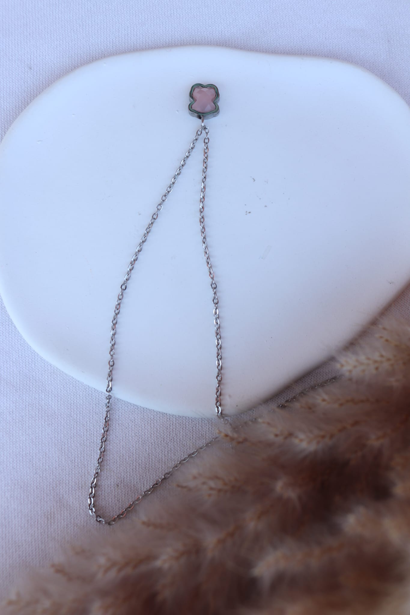 Colar de Aço Prateado de Urso Pequeno Rosa Inspiração Tous