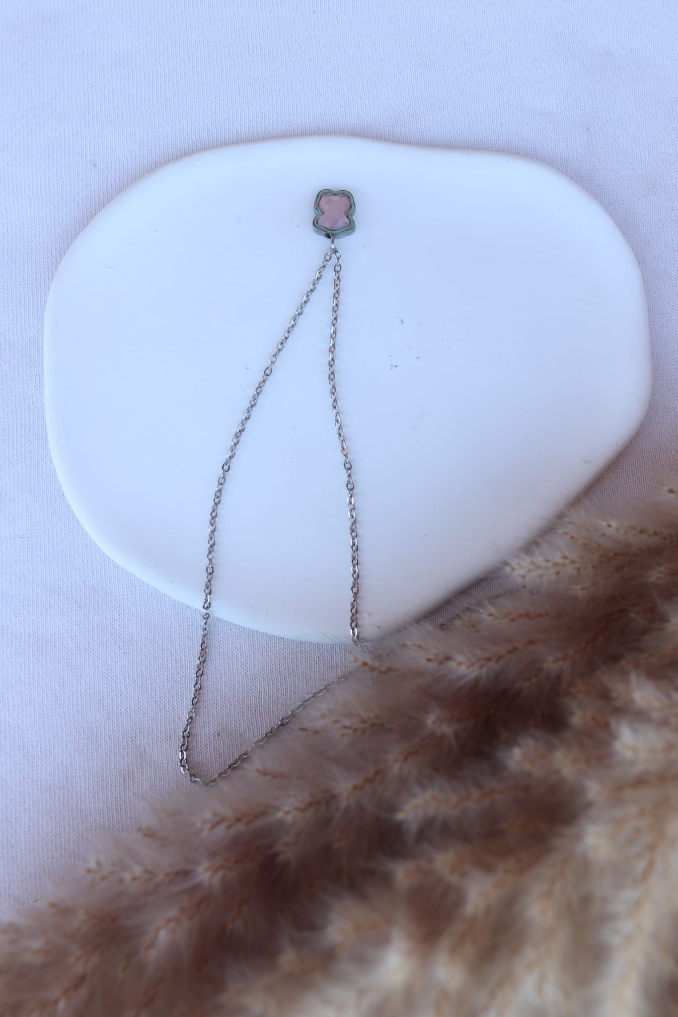 Colar de Aço Prateado de Urso Pequeno Rosa Inspiração Tous