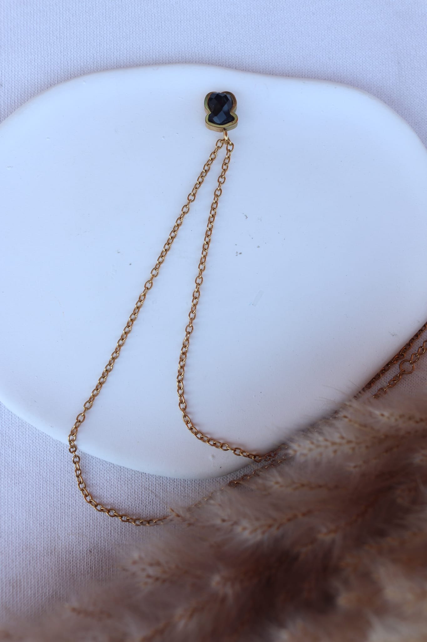 Colar de Aço Dourado de Urso Pequeno Preto Inspiração Tous