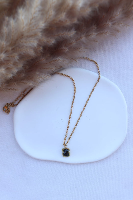 Colar de Aço Dourado de Urso Pequeno Preto Inspiração Tous