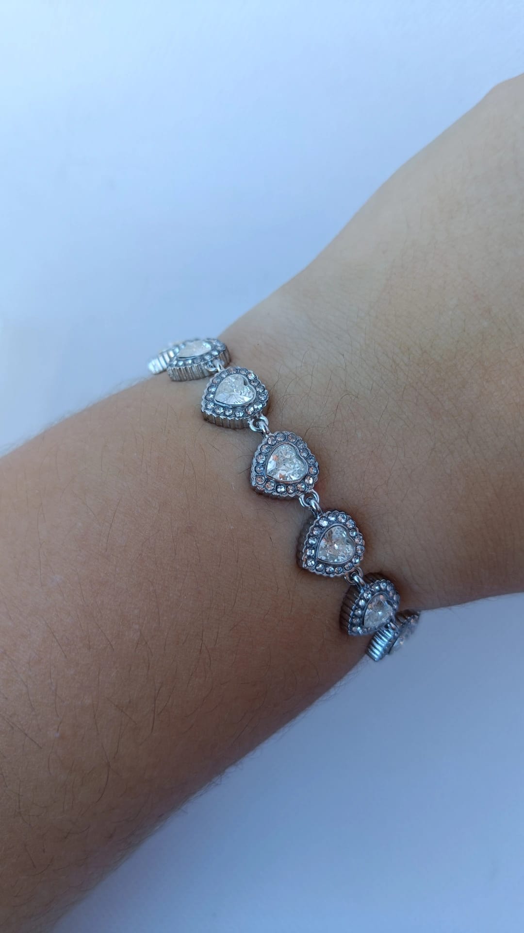 Pulseira de Aço Prateado de Corações Angelic Inspiração Swarovski